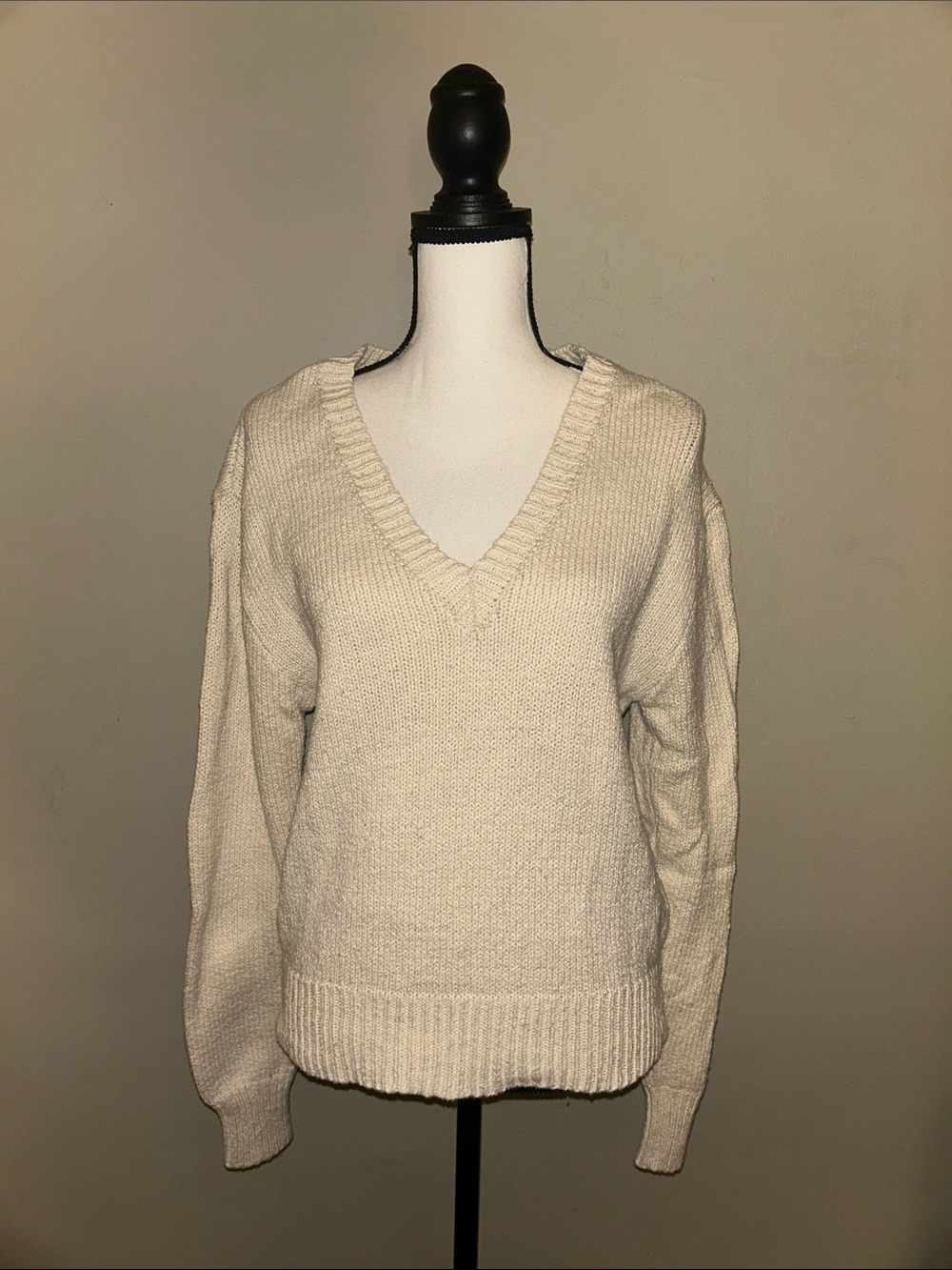 Karen Kane Cream V-Neck Knit Sweater